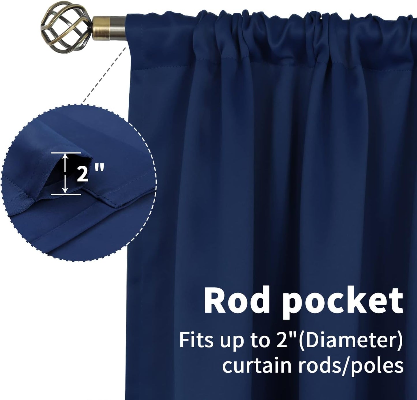 BGment Rod Pocket Blackout Curtains for Bedroom - Thermal Insulated Room Darkening Curtain for Living Room, 52 x 72 Inch, 2 Panels, Navy Blue