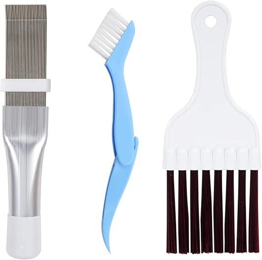 3 Pcs Air Conditioner Condenser Fin Comb Cleaner Kit, Ac Coil Cleaner Brush,1 Stainless Steel Radiator Fin Comb Straightener Refrigerator Tools with 2 Evaporator Radiator Clean Tool