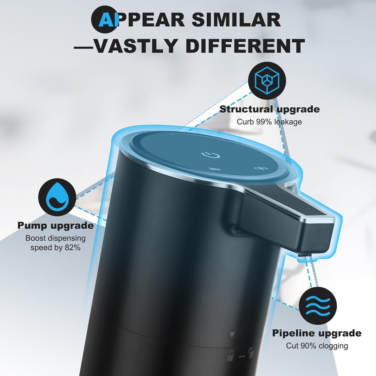 Automatic Soap Dispenser Liquid Touchless: 13.52oz/400ml Wall USB Rechargeable - 4-Level Adjustable Modern Electric Hand Soap Dispenser - Kitchen Bathroom Kids Family Black