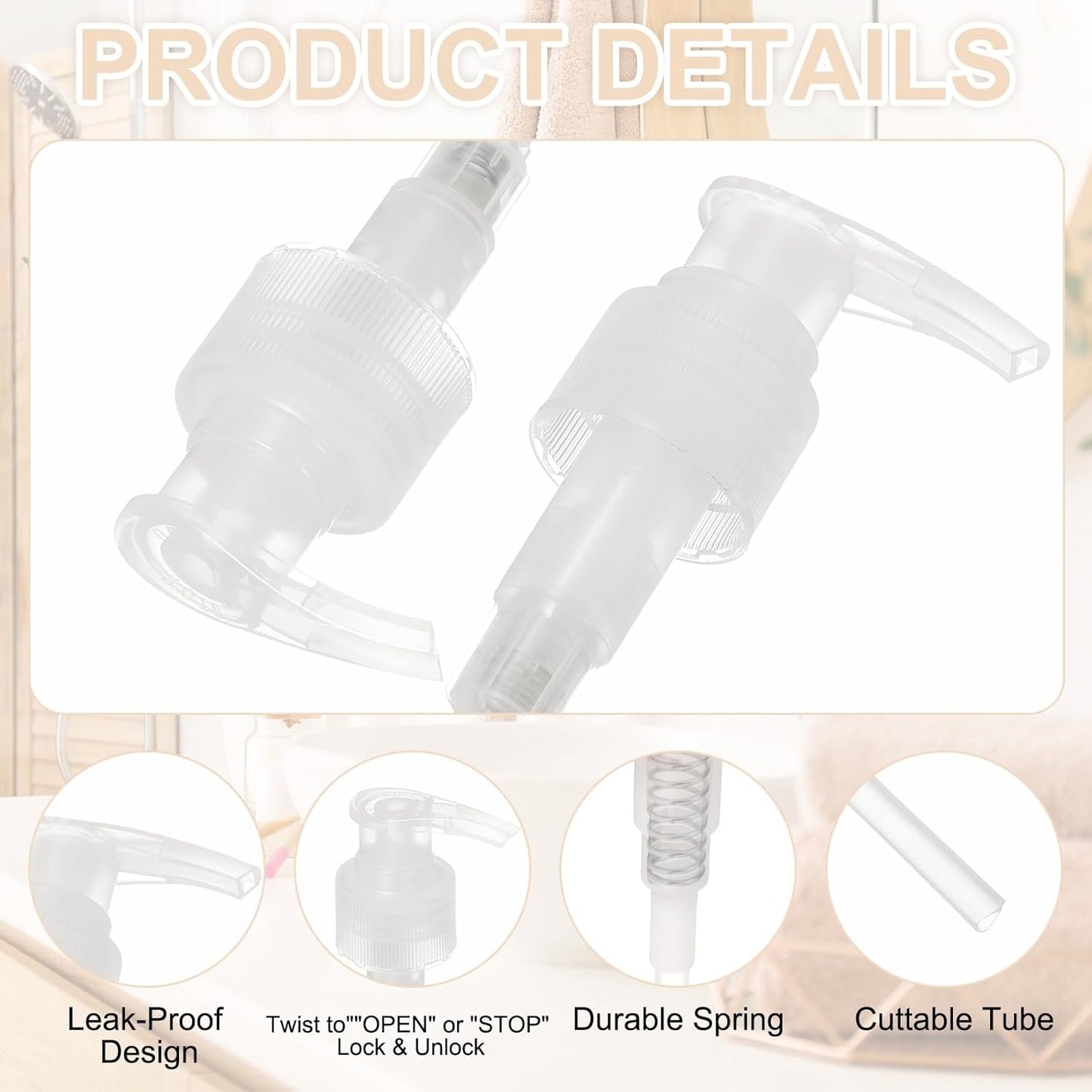 uxcell 8 Pcs Soap Dispenser Pump Heads Soap Dispensers Top Pumps Replacement Switch Pumphead for Standard 24/412 Neck Size Lotion Shampoo Bottle, Transparent