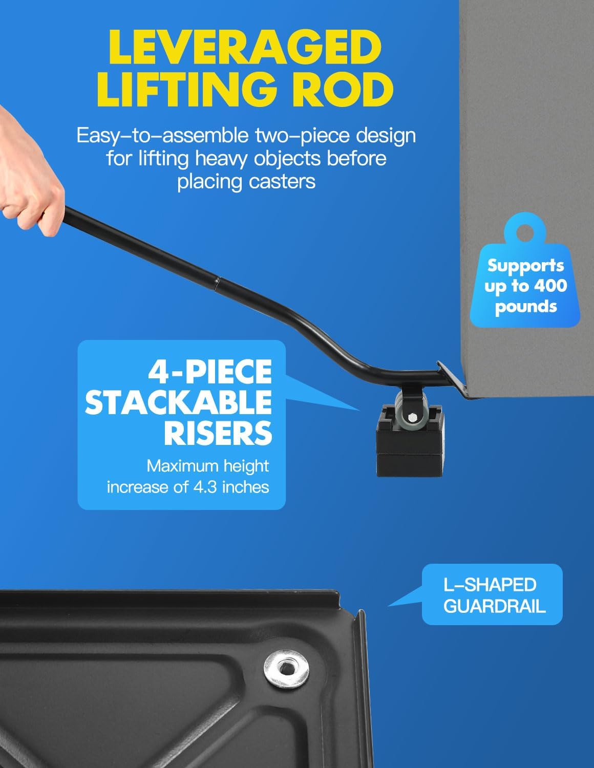 Heavy Duty Industrial Furniture Movers with Wheels, Dolly, Lifter, Sliders, 5 Rollers Casters Cart, Black, 1200 lb Capacity