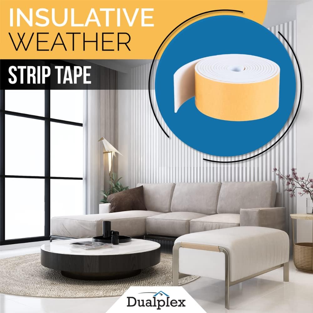 High Density Foam Weather Stripping Door Seal Strip Insulation Tape Roll for Insulating Door Frame, Window, Air Conditioner | Self Adhesive Sealing Weatherstrip (3 in x 1/4 in x 10 Ft, White)