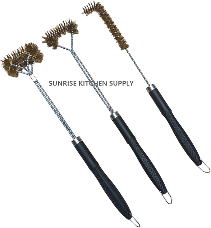 SUNRISE Fryer Brush with Long Handle (Brass with Plastic Handle, L, Single, and Double Brush)