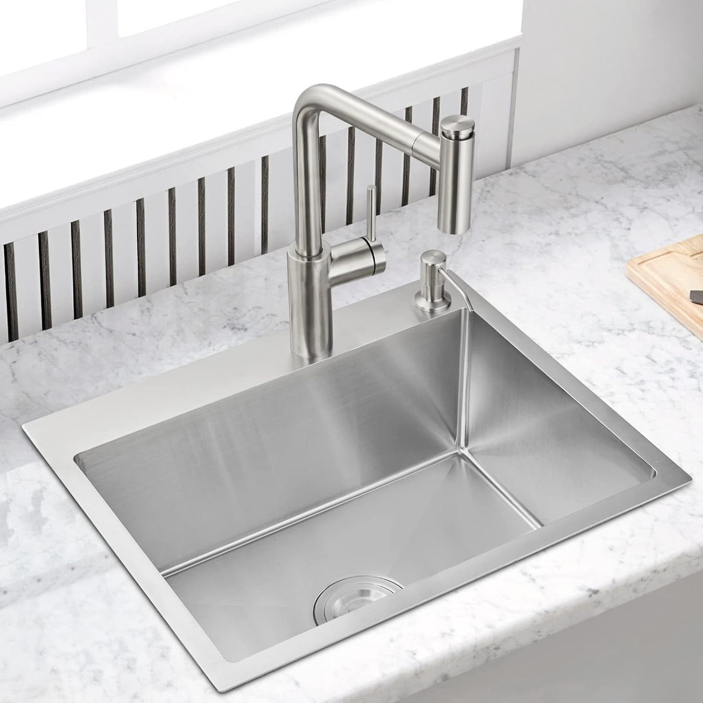 20x16x9 Inch Drop in Kitchen Sink, Handmade 304 Stainless Steel Single Bowl with 2 Holes, R10 Tight Radius, Topmount Installation, for Modern Kitchen/RV Sink, Brushed