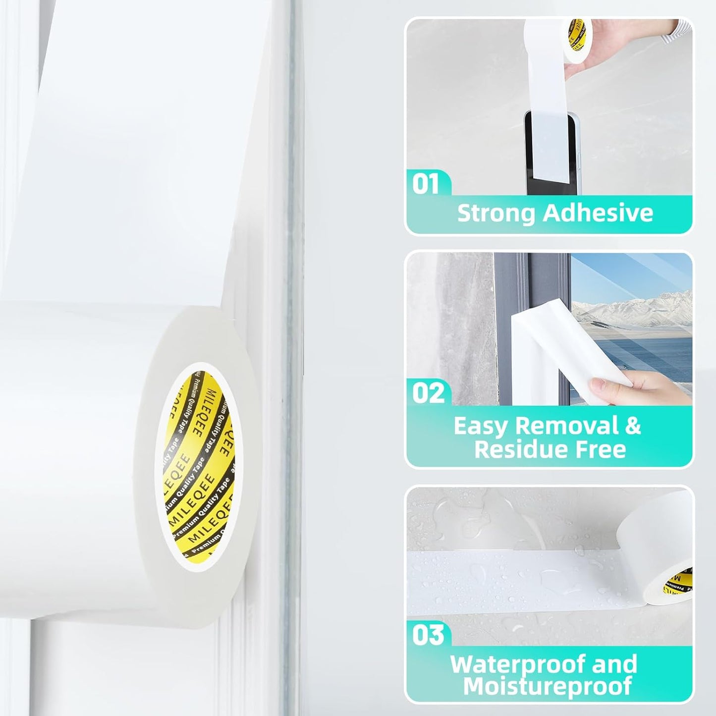 Window Weather Stripping Door Seal Tape White, 1.18in x 164FT, Automotive Weatherstrip Adhesive Seal Strip for Car Auto Trunk, Weatherproof Gap Sealing Sealer Draft Blocker, Easy Removal