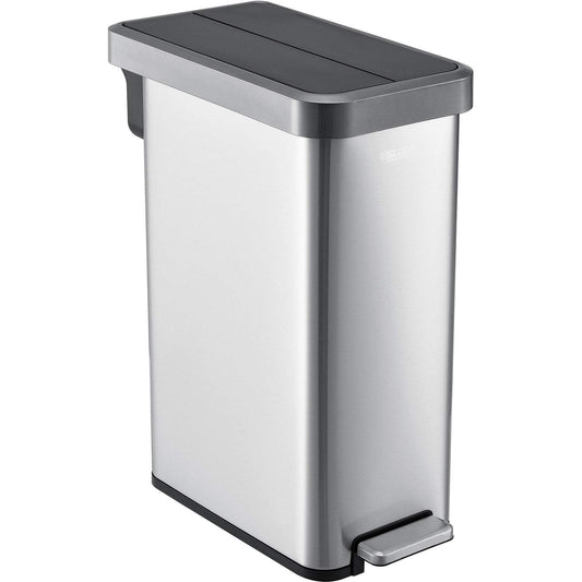 Global Industrial 12 Gallon Stainless Steel Slim Trash Can, Rectangular Butterfly Step-On