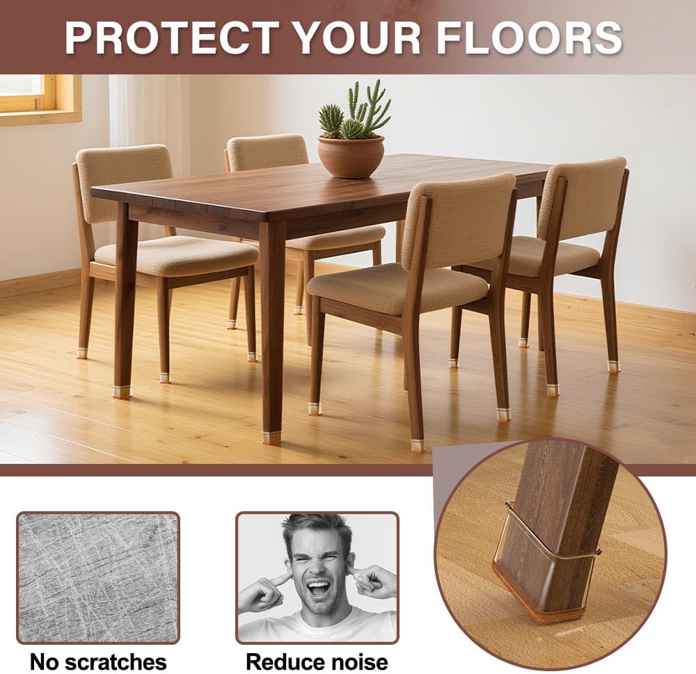 Chair Leg Floor Protectors Rectangle Chair Leg Protectors for Hardwood Floors Silicone Caps Felt Furniture Pads Covers Anti-Scratch Reduce Noise 16 Pack Clear Fit Perimeter 6'' to 8''