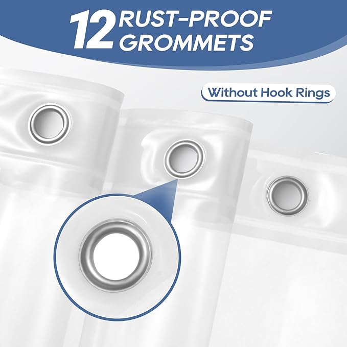 downluxe Clear Shower Curtain Liner with Magnets, PEVA Plastic Shower Liner, 72" W x 84" L Waterproof Lightweight Bathroom Curtain