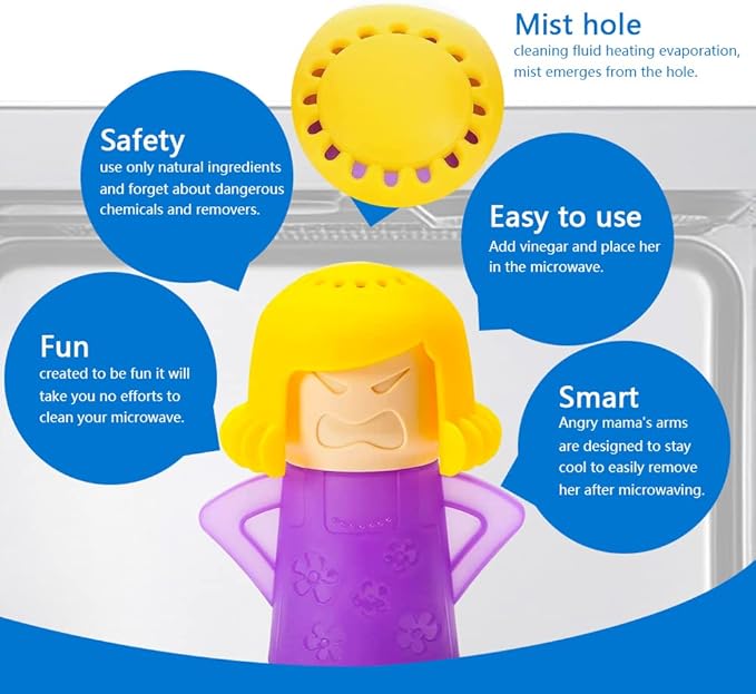 Abnaok Microwave Cleaner, 2 PCS Angry Mama Microwave Cleaner Microwave Oven Steam Cleaner Easily Clean in Minutes Cleans Add Vinegar and Water for Home or Office with English Manual (Purple)