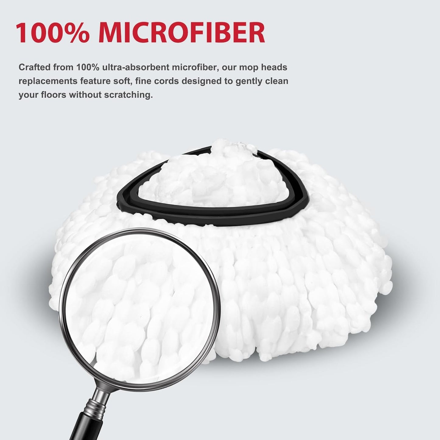 Spin Mop Replacement Set for O-Ceda EasyWring 1-Tank System, Includes 2 Mop Head Replacement, 1 Mop Handle (30-58in Adjustable 4-Section Pole), 1 Scrubber Head, 1 Spin Base