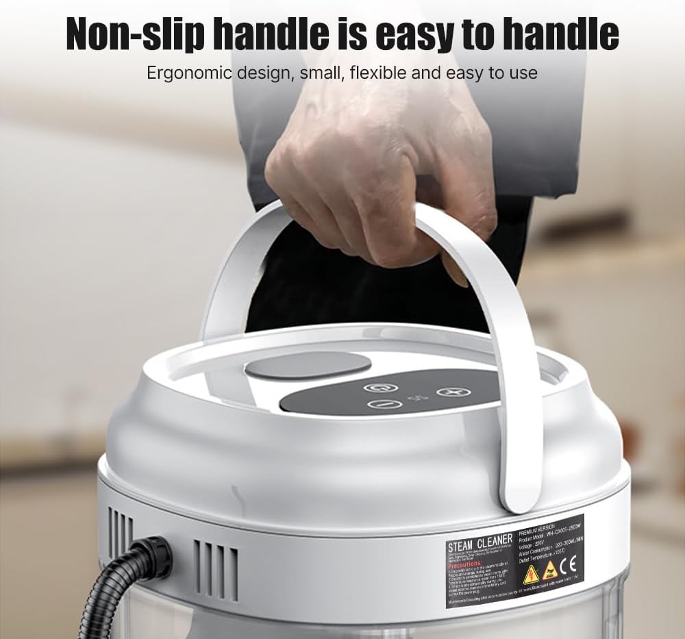 Irishom Pressurized Handheld Steam Cleaner with 3 Brushes and Extended Rod, Deep Cleaning Steamer with 6 Gear Adjustable Digital Touch Screen 1500ml Water Tank