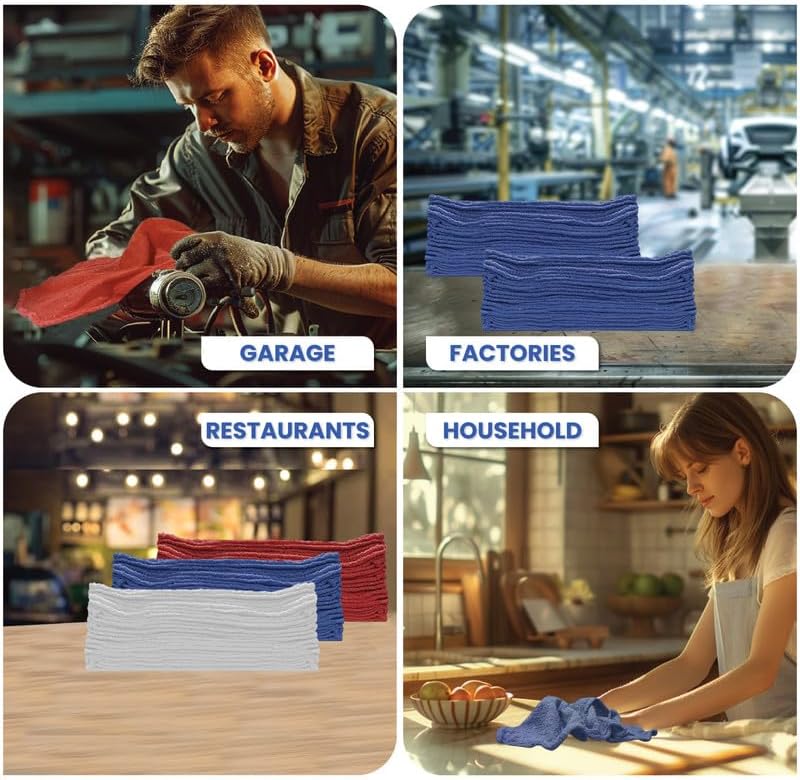 Shop Towels (Red, 1000-Pack) - Bulk Cleaning Towel in a Bag, Mechanic Cotton Wipes for Car Maintenance, Auto Mechanics & Garage, Wipe Grease & Oil, Machine Wash & Reusable