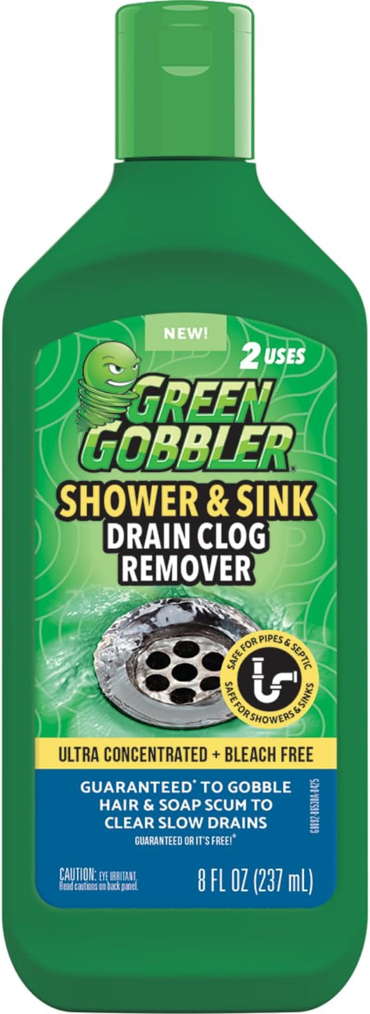 Green Gobbler Ultra Concentrated Drain Clog Remover & Cleaner | Powerful Hair, Grease & Soap Dissolver for Bathroom, Kitchen, Shower, Sink & Toilet | Safe for Pipes & Septic Systems