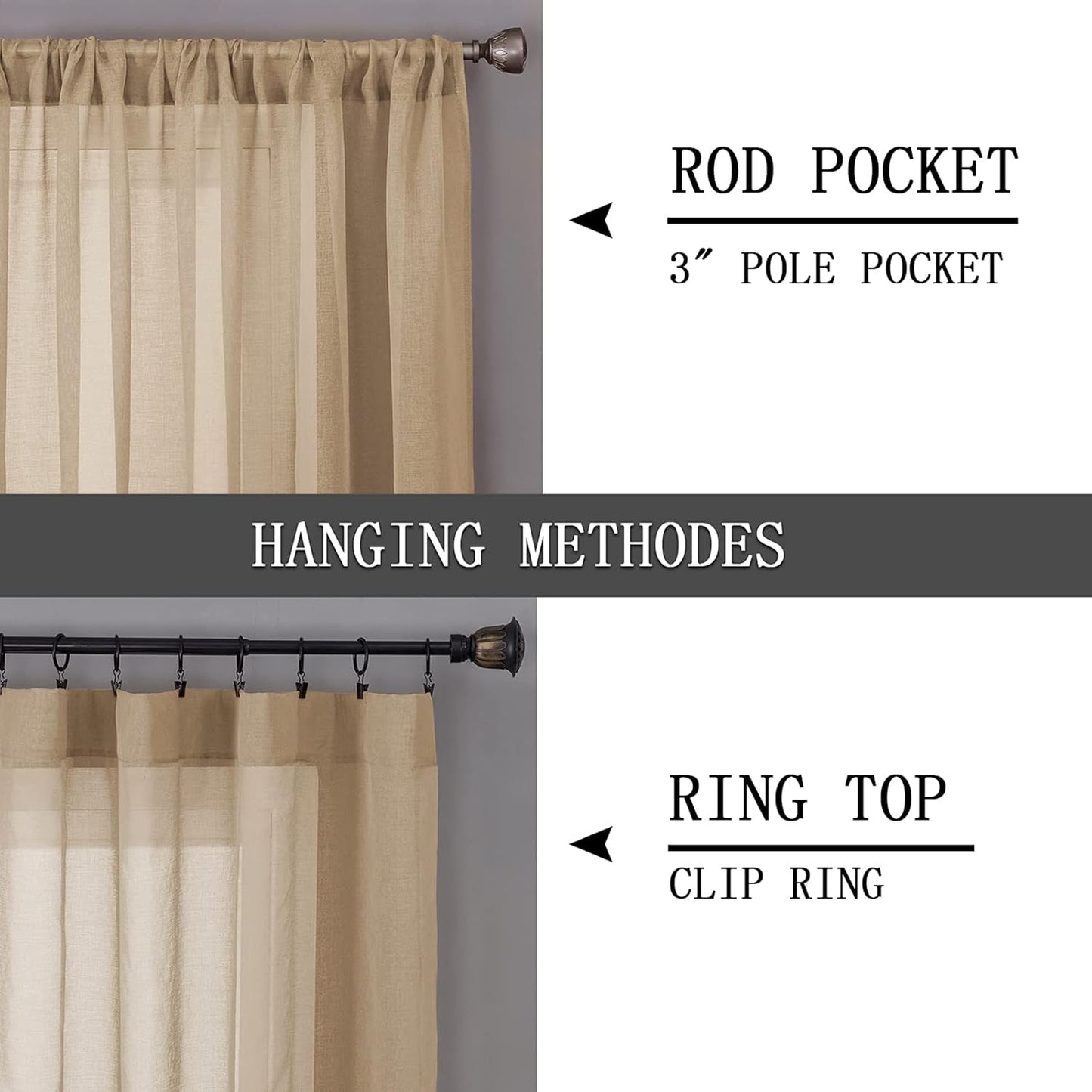 Tollpiz Sheer Curtains Linen Textured Bedroom Curtain Sheers Light Filtering Rod Pocket Voile Curtains for Living Room, 54 x 84 inches Long, Beige, Set of 2 Panels
