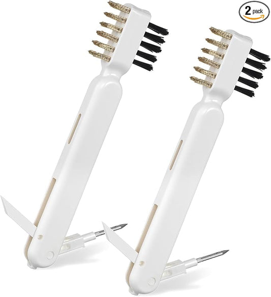 2 PCS Stove Brush, Kitchen Cleaning Scrub Brush, 4-in-1 Gas Stove Brass Wire Brushes with Stiff Bristles Cooktop Scraper Scrubber for Range Hood Grease Grime Rust Cleaner Pot Pan Household Tool