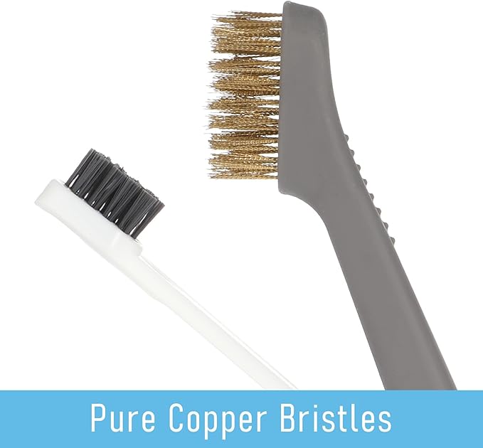 Kitchen Cleaning Scrub Brush Deep Gas Stove Brass Wire Brush with Stiff Bristles & Cooktop Scraper Stainless Steel Scrubber for Range Hood Grease Grime Rust Cleaner for Pot Pan Household Cleaning Tool