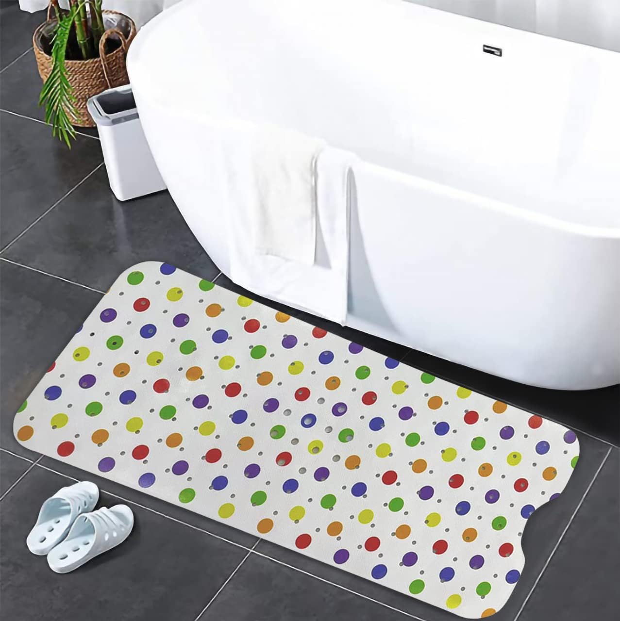 ENKOSI Bath Mat Long 40x16 – Non-Slip Bathtub Mat with Secure Suction Cups & Drain Holes with Fun Polka Dot Design Shower Mat for Tub for Kids and Toddlers (40x16 Polka Dot)