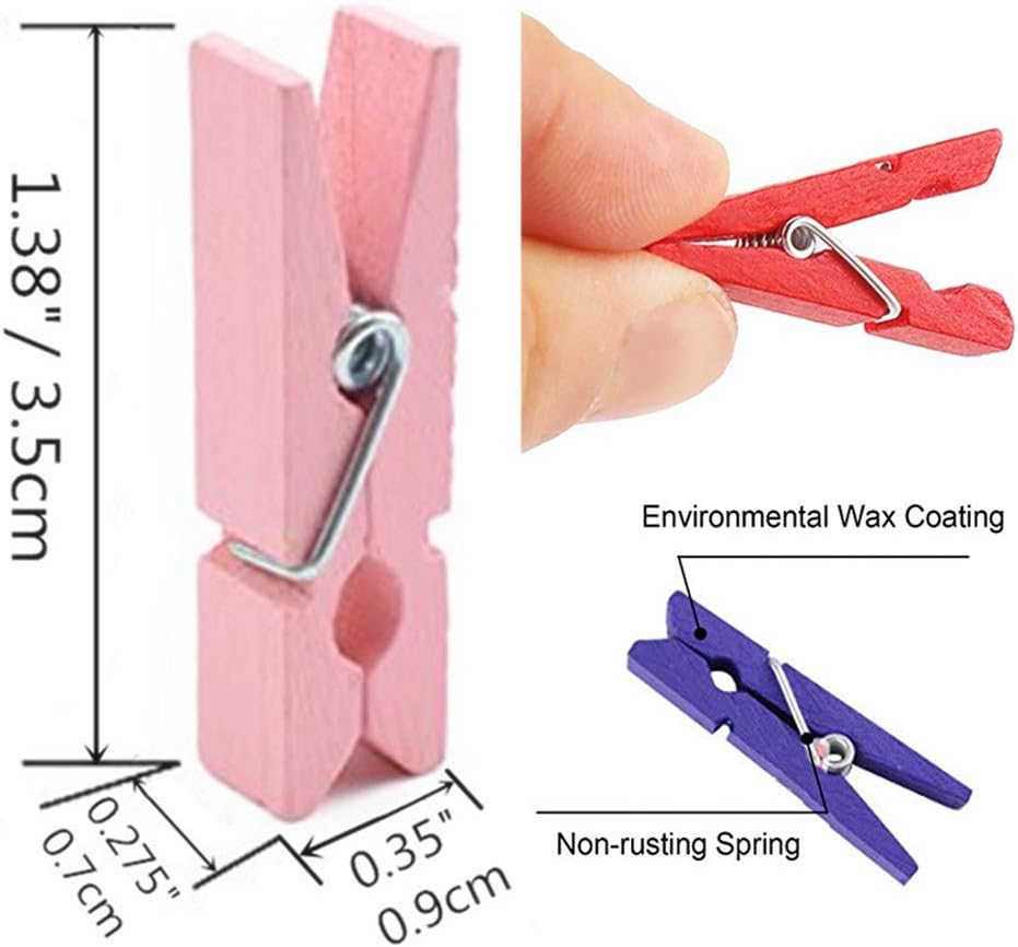 DurReus Small Clothespins Decorations Display Art Project Wood Kitchen Clips Chip Bags Clothesline Pins with Twine Pack 50 White