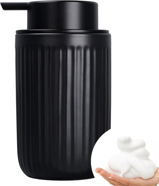 BosilunLife Foam Hand Soap Dispenser - Ceramic Black Foaming Soap Dispenser for Bathroom 12oz Refillable Liquid Lotion Soap Dispenser with Rust-Proof foaming Pump for Countertop
