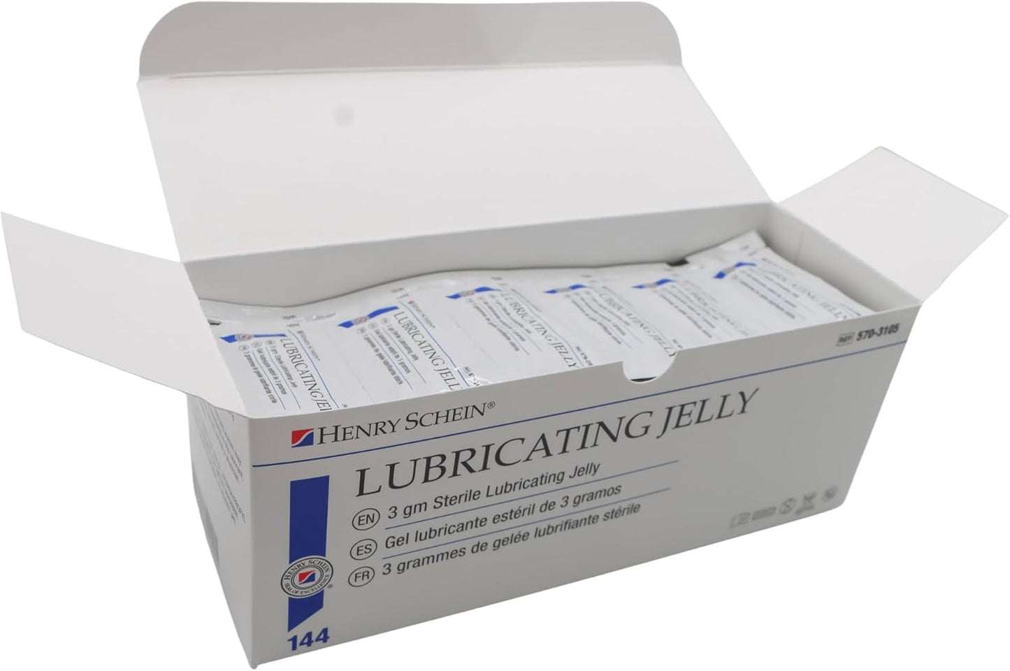 Henry Schein Sterile Lubricating Jelly – 3g Single-Use Packets, Ideal for Medical and Clinical Applications, Convenient Box of 144 Individually Sealed Packets for Hygiene and Precision