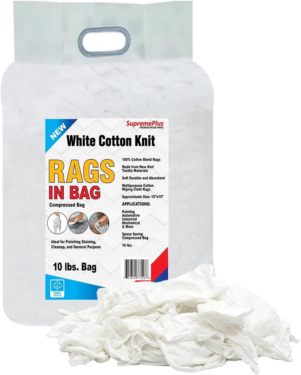 Premium White T-Shirt Cleaning Rags (600 lbs. Pallet 60x10 lbs. Bag of Rags) – White Cotton Rag for Cleaning, Staining, Painting, Oil, Grease & Dust Removal – Shop Rags Bulk