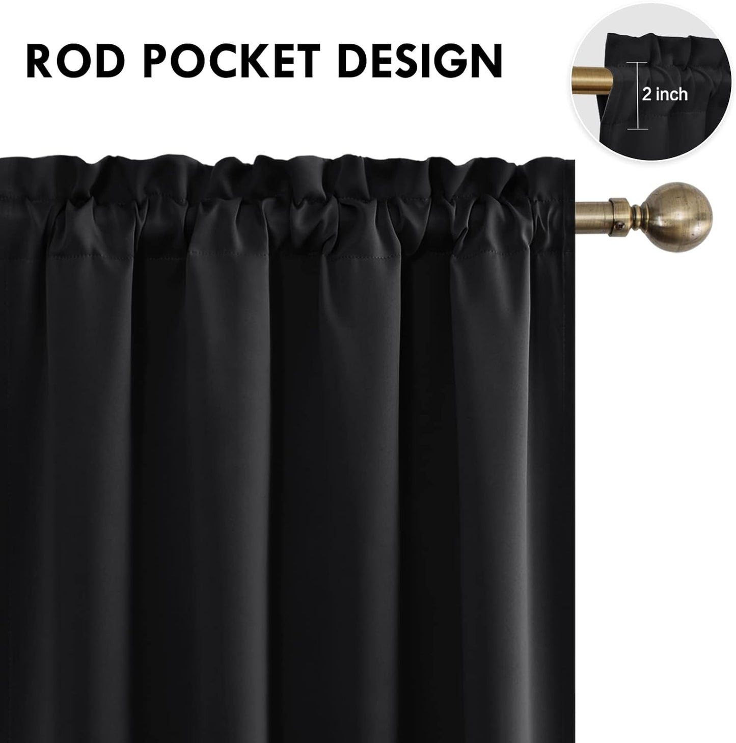 DWCN Blackout Curtains Room Darkening Thermal Insulated Bedroom Curtains Window Curtain Panels, 52 x 84 inches Long, Set of 2 Black Rod Pocket Drapes