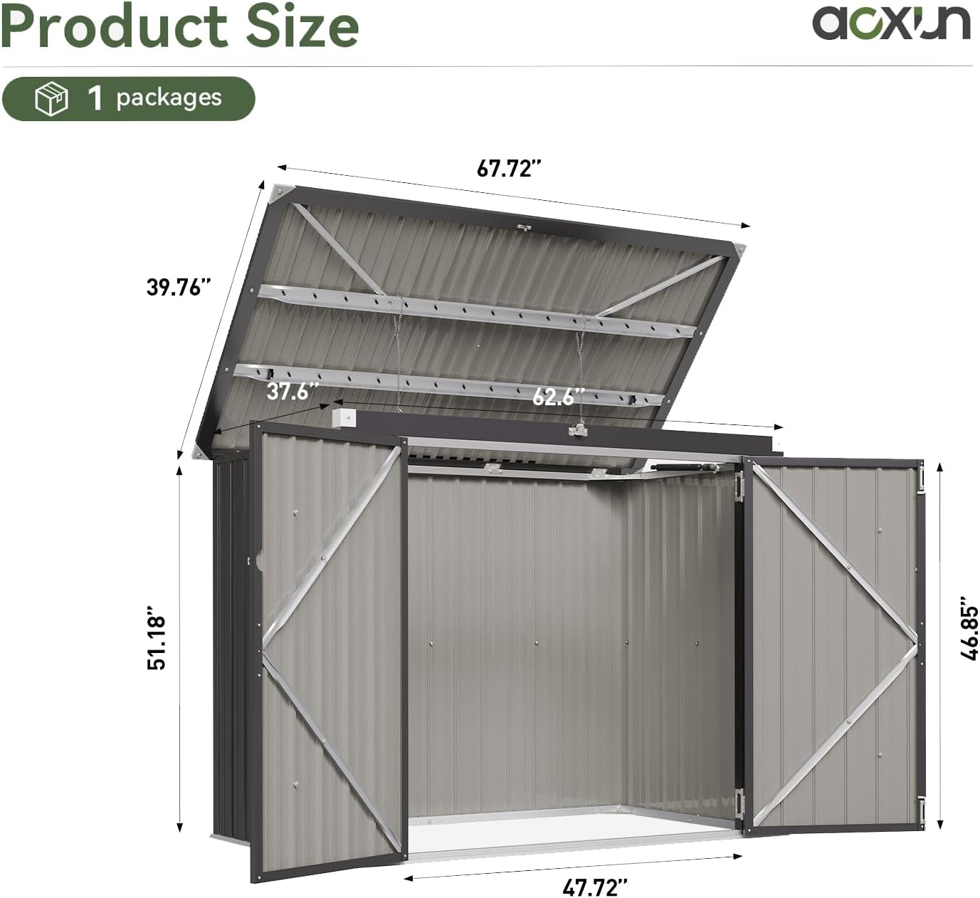 Aoxun 80 CU.FT Outdoor Storage Shed Metal Trash Can Storage with Chain Lid Waterproof Outdoor Garbage Can Organizer, Ideal for 2 Trash Bins, Toys, Garden Tools (Black)