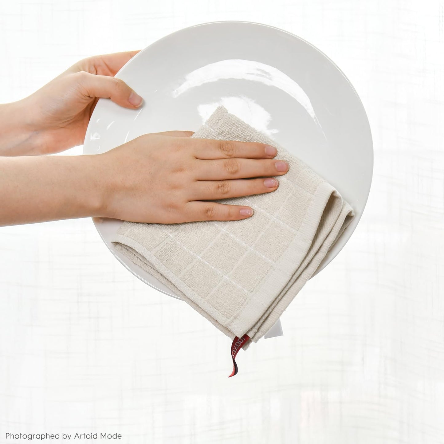 Artoid Mode Checkered Designed Cotton Beige Grey Black Terry Kitchen Dish Cloths, 12x12 Inch Soft Absorbent Quick Drying Kitchen Rags Set of 6