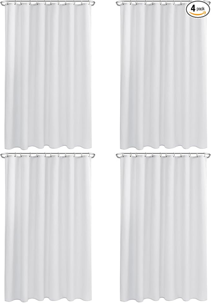 Nasitos Extra Long Fabric Shower Curtain Liners 4 Pack - W72 x H84 - Water Resistant Cloth Shower Curtains with Magnets, Soft Hotel Quality, Machine Washable (White, Magnets Included)