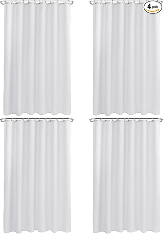 Nasitos Extra Long Fabric Shower Curtain Liners 4 Pack - W72 x H84 - Water Resistant Cloth Shower Curtains with Magnets, Soft Hotel Quality, Machine Washable (White, Magnets Included)