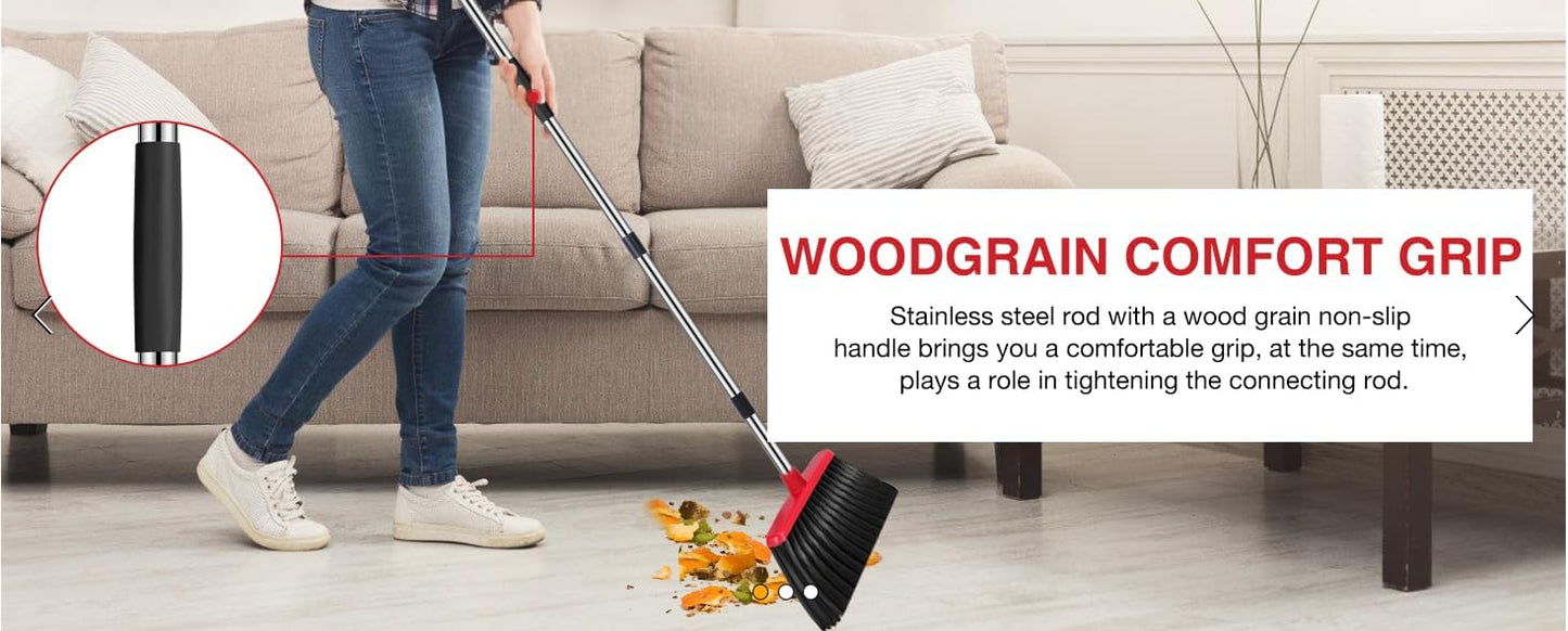 Upright Broom and Dustpan Set with Long Handle, Standing Dustpan with Broom Clip, Indoor Cleaning Set for Home
