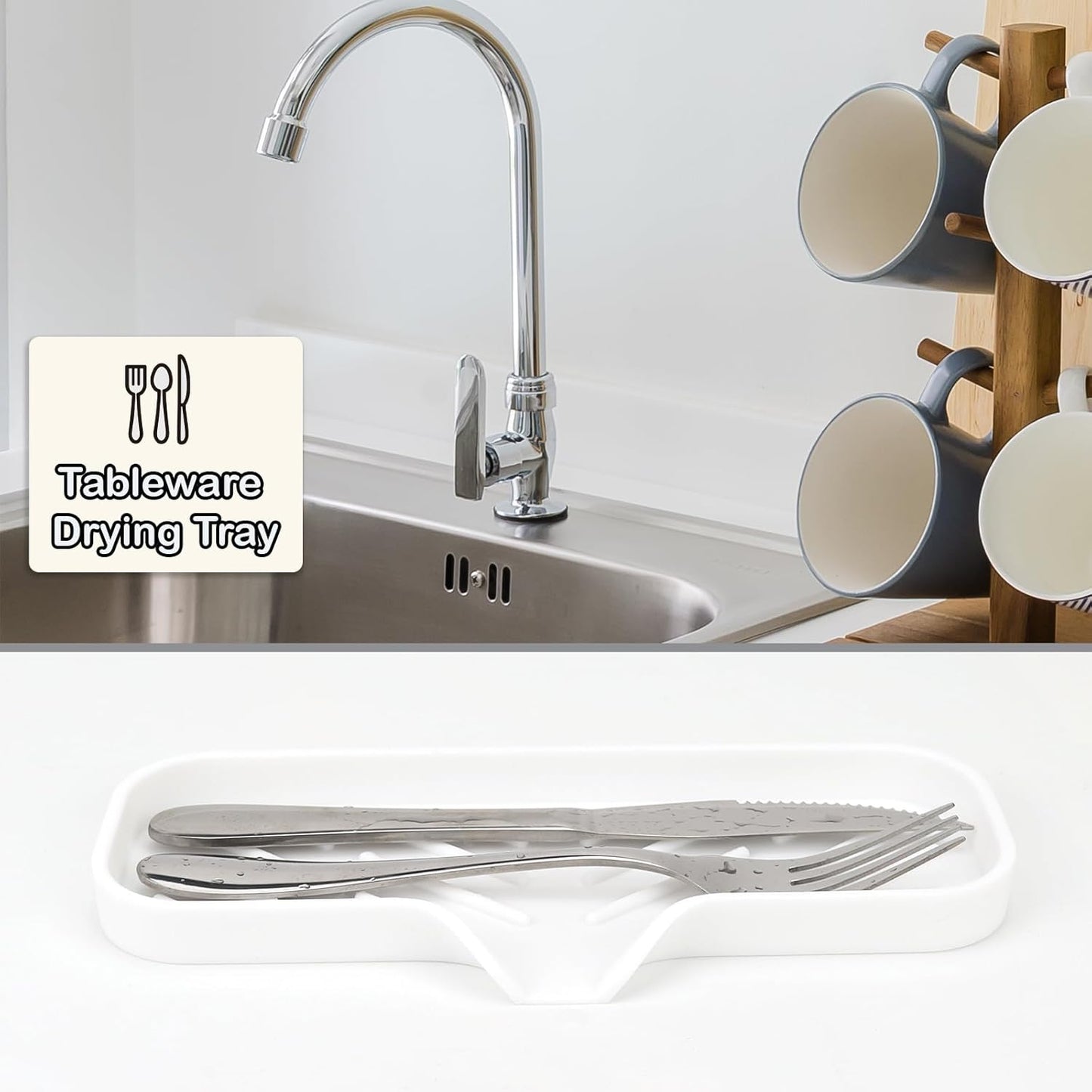 Silicone Bathroom Soap Dishes, Sponge Holder for Kitchen Sink, Shower Soap Holder with Drain, Soap Dispenser Tray, Soap Dish for Bottle, Cup, Sink or Counter Organizer - White 9" x 3.15"