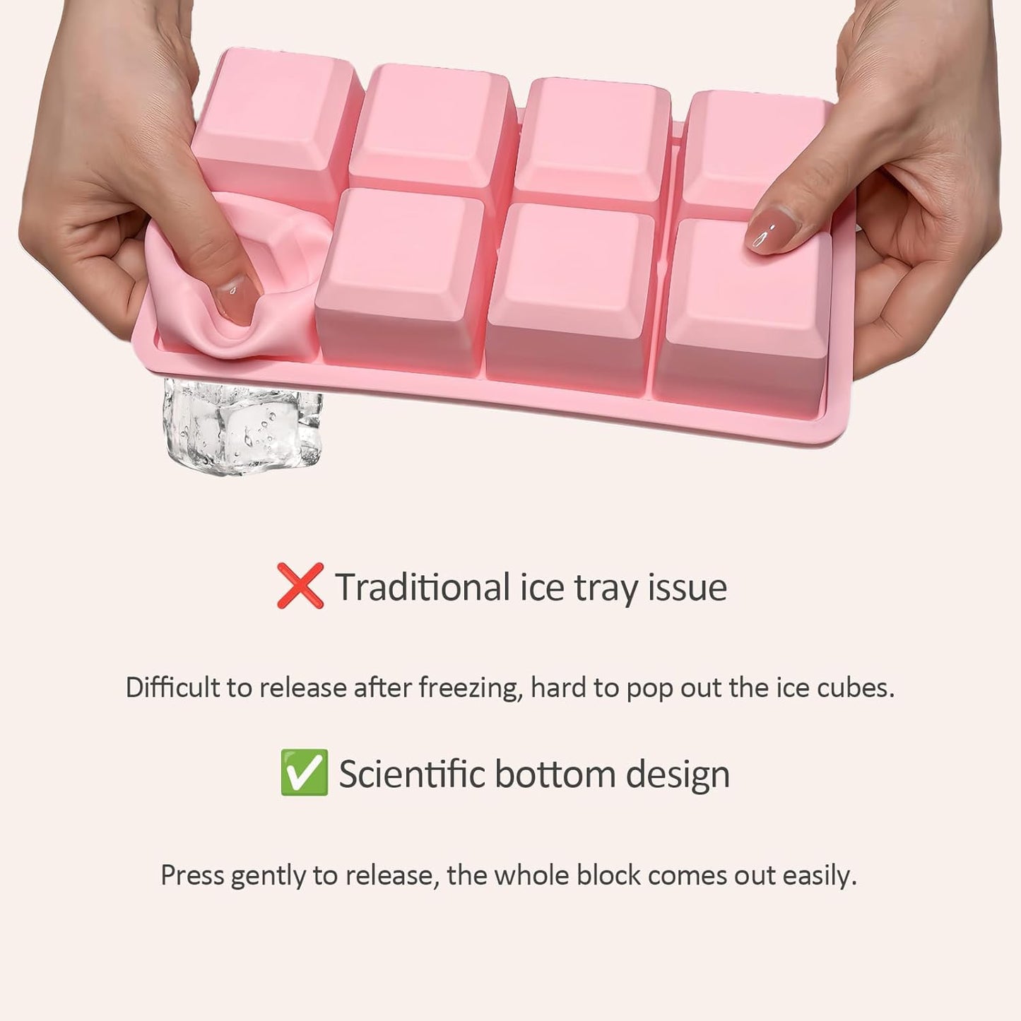 2 Pack Silicone 2 Inch Large Ice Cube Molds for Cocktails Wine Fruit and Bourbon Whiskey Easy Release Ice Cube Tray with Lid Ideal for Cold Drinks and Entertaining Gatherings (Strawberry Pink)