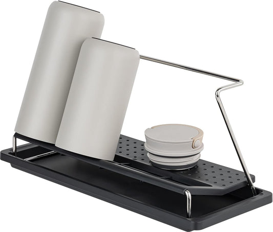 carrotez Bottle Drying Rack, Tumbler Rack with Drain Tray - Narrow and Wide Openings with Various Capacity, Mug Type and Cup Type - Black