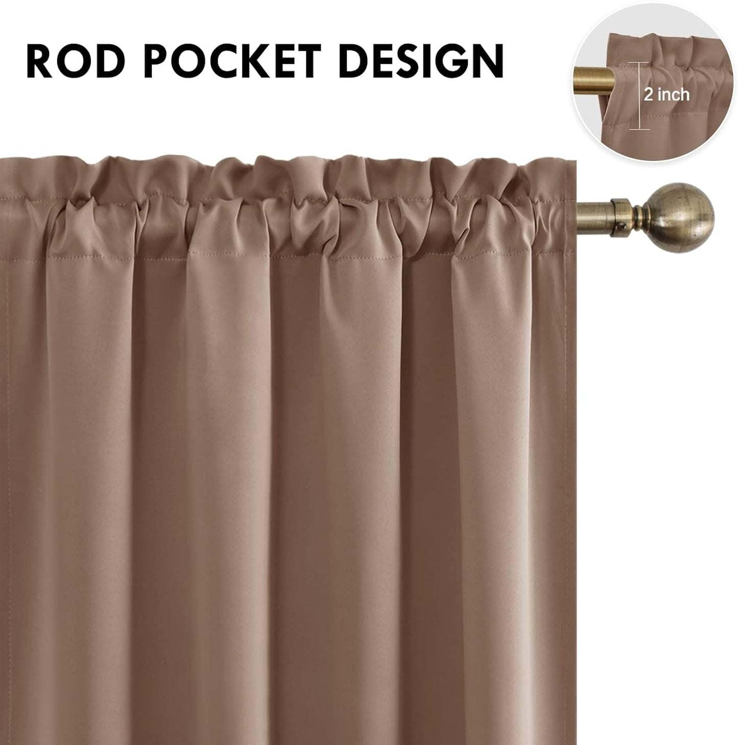 DWCN Blackout Curtains for Living Room Thermal Insulated, Energy Saving & Noise Reducing Bedroom Curtains, Khaki, W 70x L 72 Inch, Set of 2 Rod Pocket Curtain Panels