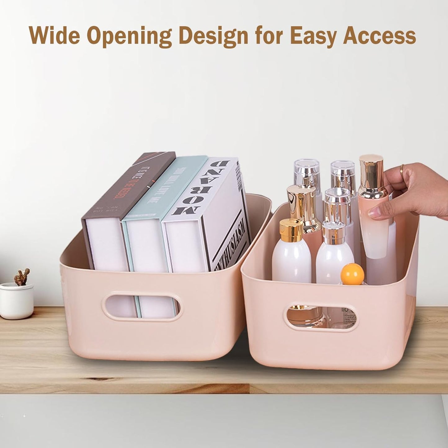 COVRA 2-Pack Plastic Storage Bins, Small Storage Baskets, Organizers for Home & Office, 9.6 x 6.3 x 4.7 Inches (Brown)