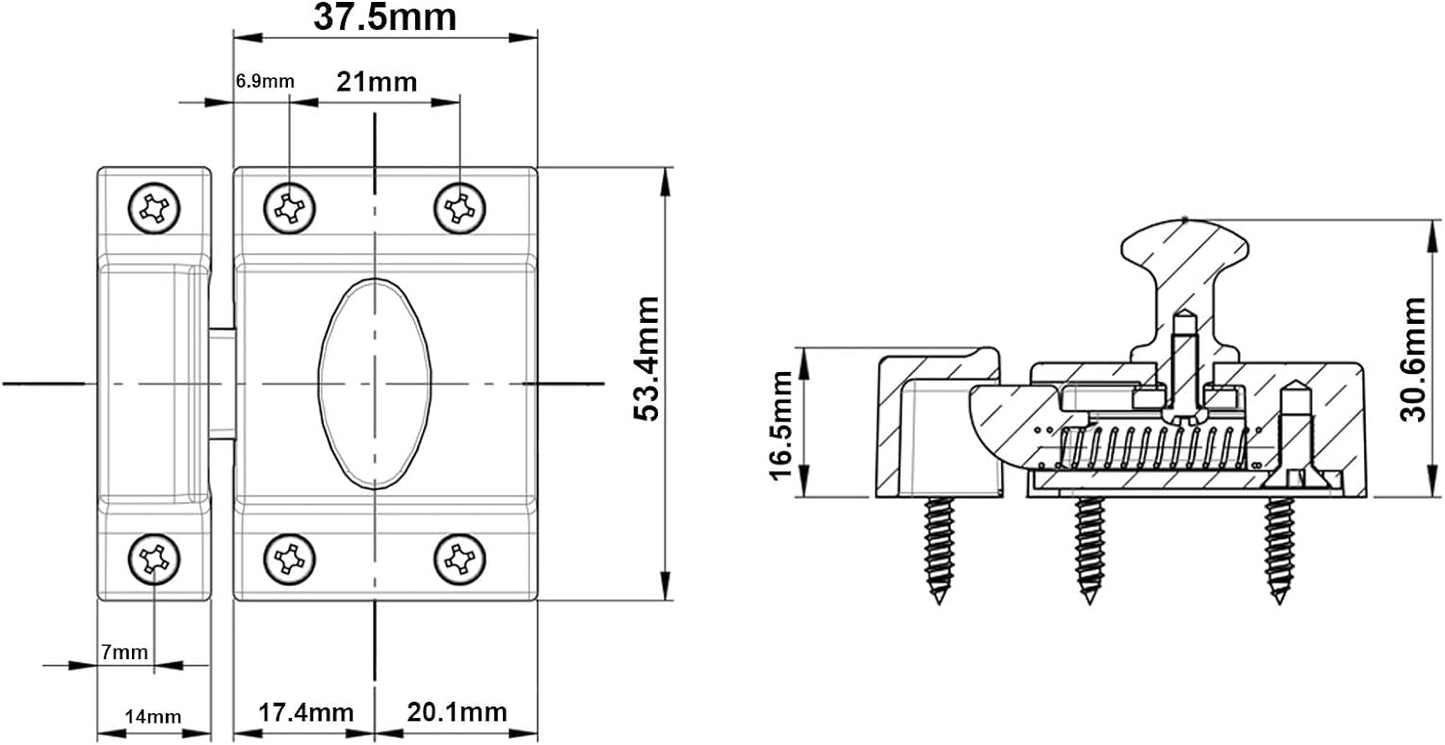 QCAA Traditional Large Oval Turn Cabinet Latch, Solid Brass, 2", for Cupboard & Other Furniture, Matte Black, 2 Pack, Made in Taiwan