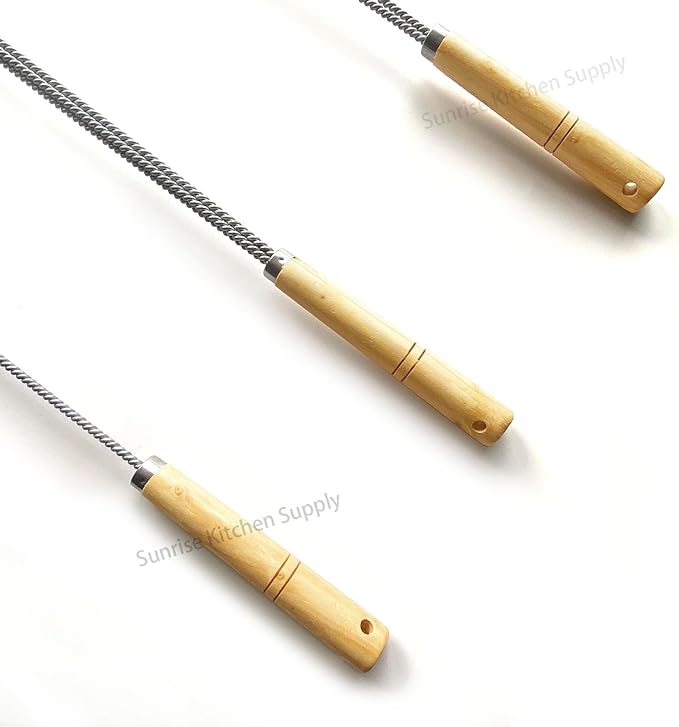 SUNRISE Fryer Brush with Long Handle (Brass, L, Single, and Double Brush)