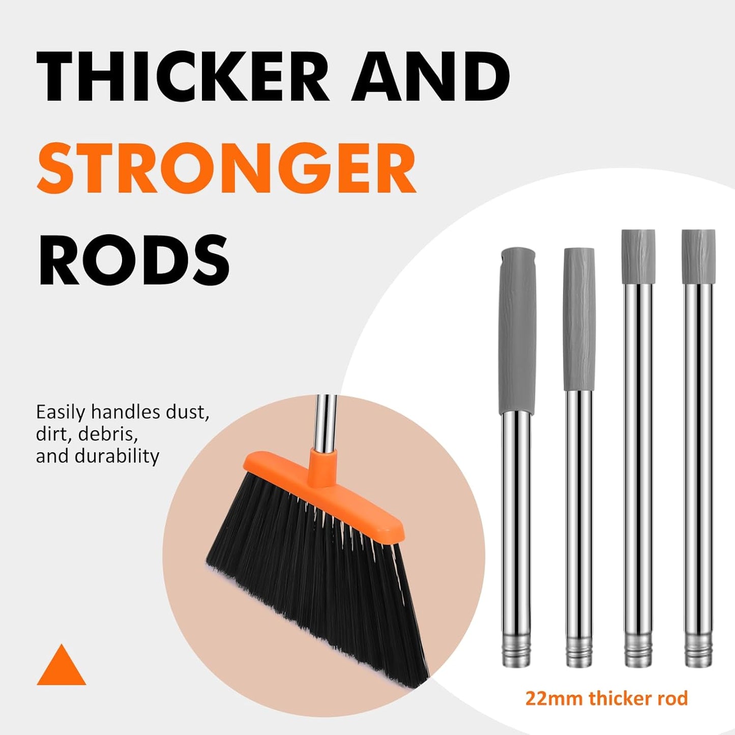 NACENA Heavy Duty Broom, 55 Inch Long Handle Outdoor Large Angle Brooms, Commercial Broom for Sweeping Indoor, for Home Garage Kitchen Office Courtyard Lobby Patio Lawn Concrete, 2 Pack (Grey&Orange)