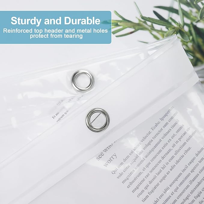 EurCross 48 x 84 inch Extra Long Stall Shower Curtain Liner with 3 Magnet Weights and Hooks, Heavy Duty Waterproof 9G PEVA Transparent Plastic Long Stall Shower Curtain, 8 Metal Grommets.
