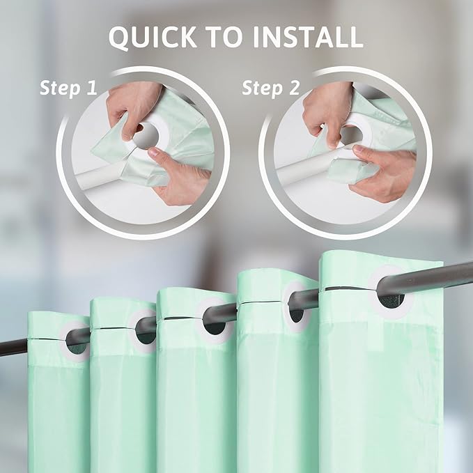 Mint Green No Hook Shower Curtain,Polyester Fabric Bathroom Curtains with 10 Split Grommets,Machine Washable & Waterproof,Hotel Grade,Standard Size 72x72 Inch