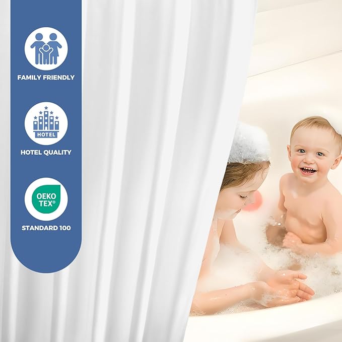 downluxe Waterproof Fabric Shower Curtain Liner, Soft Cloth Shower Liner with 3 Magnets, Machine Washable & Hotel Quality Bathroom Curtain, 70" W x 72" L, White