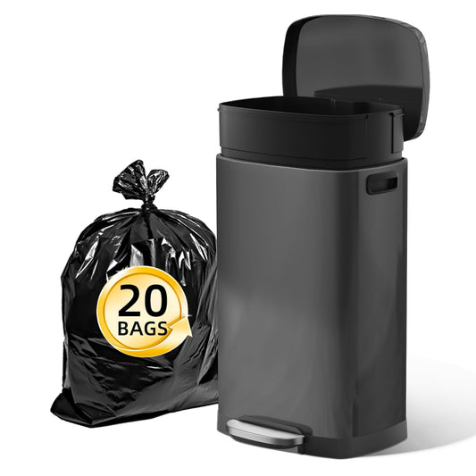 KUK 13 Gallon Kitchen Trash Can with Lid, 50L/13Gal Office Step Garbage Can for Home, Kitchen, Laundry Room, Office, Brushed Stainless Steel, Titanium Black