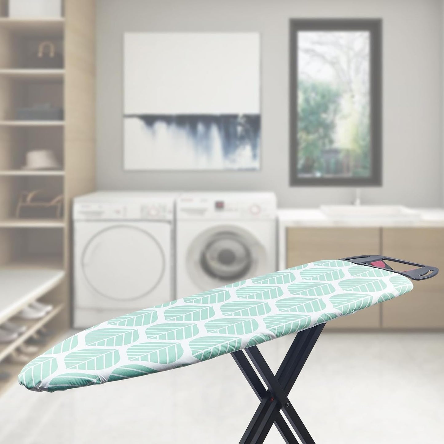 Ironing Board Cover and Pad, Standard Size 15 x 54, Thick Padding with Elasticized Edges, Heat Reflective with Hook and Loop Fasteners, 3 Layers Iron Board Cover (Green Leaf)