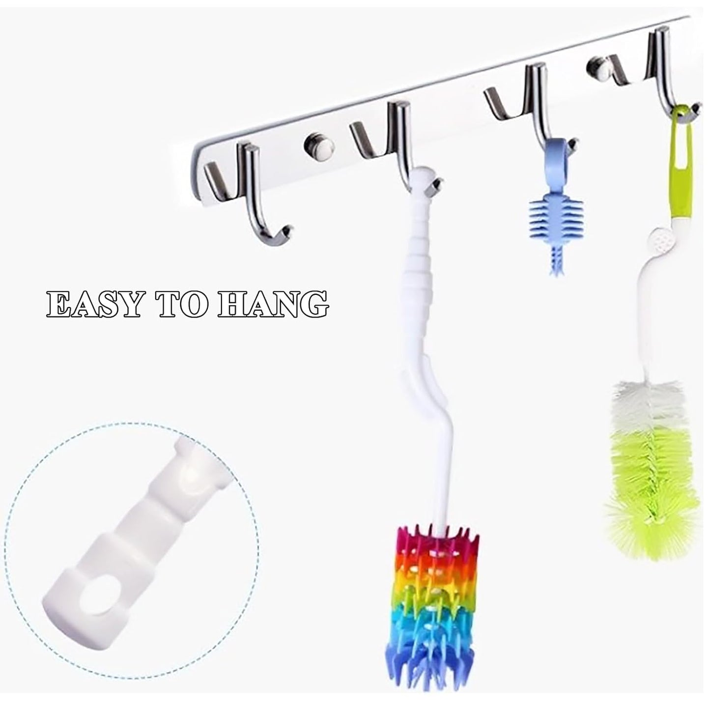 Rayhee Bottle Brush Cleaner-Baby Milk Bottle Cleaner Soft Silicone Bottle Brusher / 360 Degree Rotating Long Handle Brush for Washing Glassware, Cup, Decanter, Narrow Neck Brewing Bottle