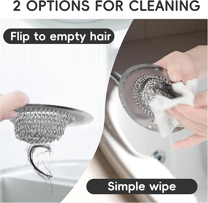 2 Pack Wokdada Bathtub Drain Hair Catcher, Wokdada Fast Drainage Shower Drain Hair Catcher, Reversible 304 Stainless Steel Drain Protector for Pop-Up and Regular Drains of Bathroom(Patented Product)