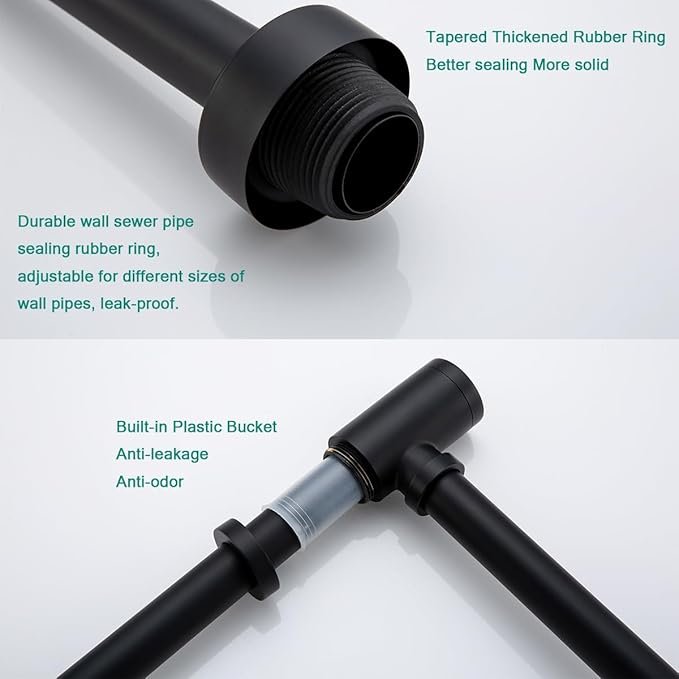 Brass Round Bottle P-Trap with Pop Up Drain Stopper with Overflow,1 1/4 Adjustable Basin Sink Waste Drain Trap Kit,Matte Black P Trap