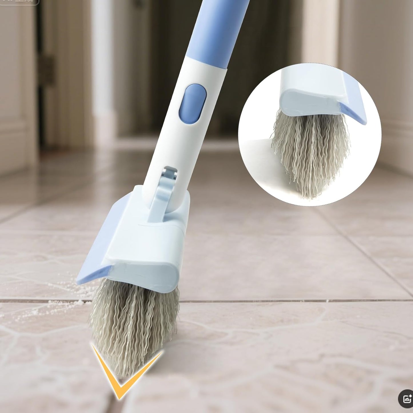 Floor Scrub Brush and V-Shape Grout Brush with Long Handle 3 in 1 Replaceable Head Scrape Brush Stiff Bristle with Swivel Head for Cleaning Tiles Hardwood Floors Patios Blue