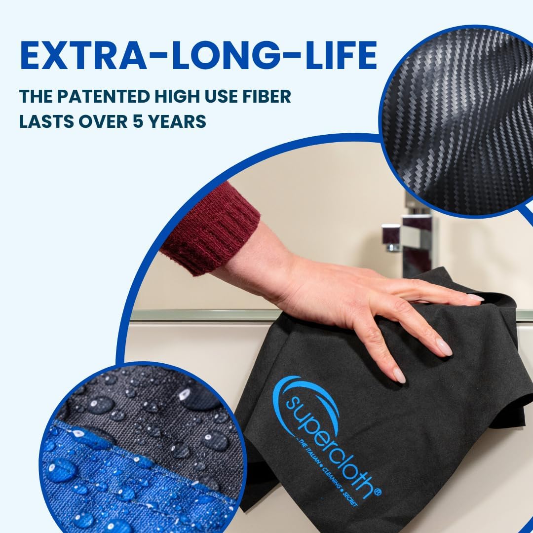 Supercloth® Premium Microfiber Cleaning Cloth for All-Purpose, Lasts Over 5 YEARS, Glasses Cleaning Cloth, Microfiber Cleaning Cloth for Cars, Magic Reusable Cloth Streak-Free 100% Made in Italy (2pk)