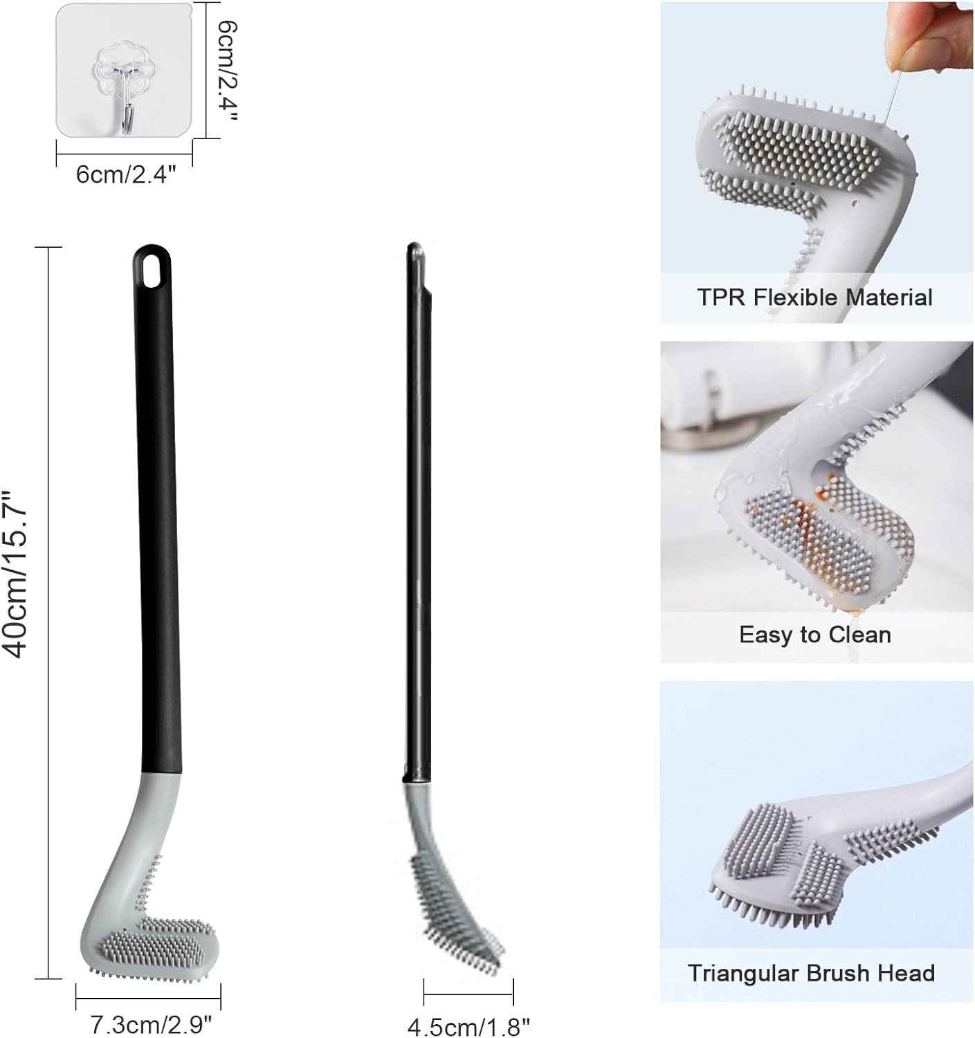 Golf Toilet Brush, Toilet Cleaning Brush, Flexible Bendable Silicone Long Handled Toilet Brush, 360° Deep Toilet Bowl Cleaning Brush,Quick Drying Toilet Brush for Bathroom with a Hook (Black)